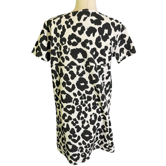 ASOS Sz 8 Black White Animal Print Short Sleeve Shift Swing Dress Crewneck - Picture 4 of 9